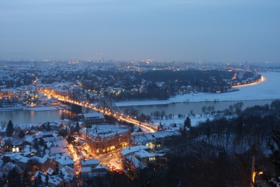 Widok na Drezno zimą