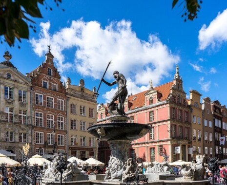 Gdańsk. Widok na Fontannę Neptuna.